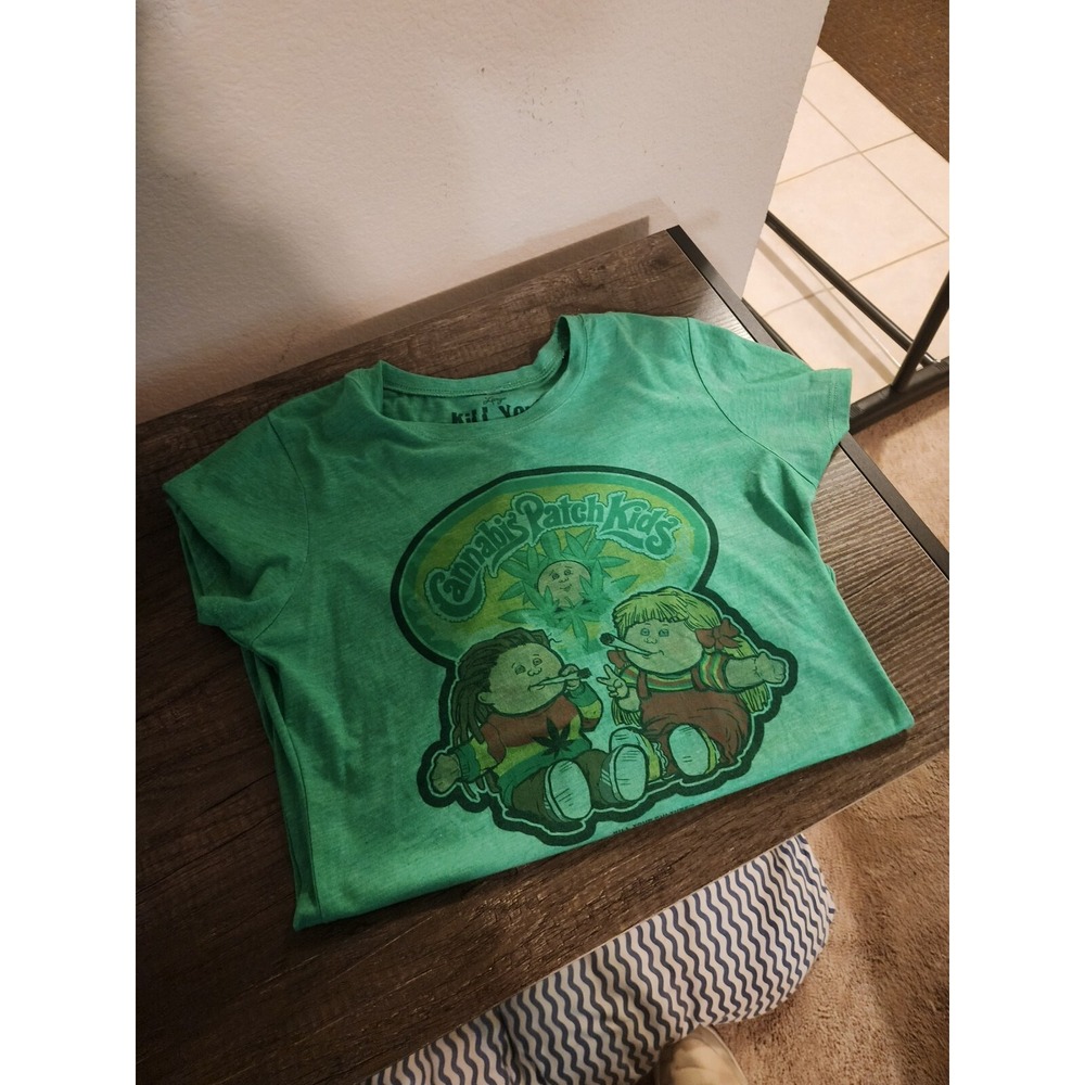Kill Your Culture Cannabis Patch Kids Graphic Tee Green Heather Large   175 - Picture 11 of 11